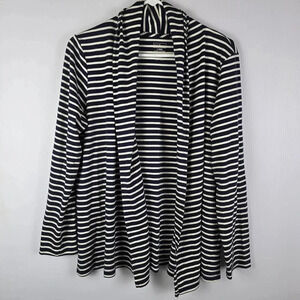 LL Bean Women's Blue and White Striped Open Front Wrap Cardigan SizeL 100%Cotton